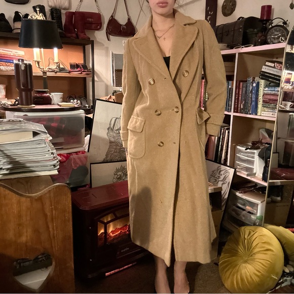 Vintage Tan Wool Double-Breasted Trench Coat - Picture 1 of 11